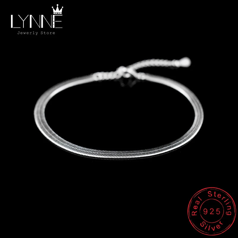 925 Sterling Silver Unisex Simple Flat Snake Anklet Jewelry Punk Rock Glossy Blade Style Bare Foot Chain Bracelets 250617