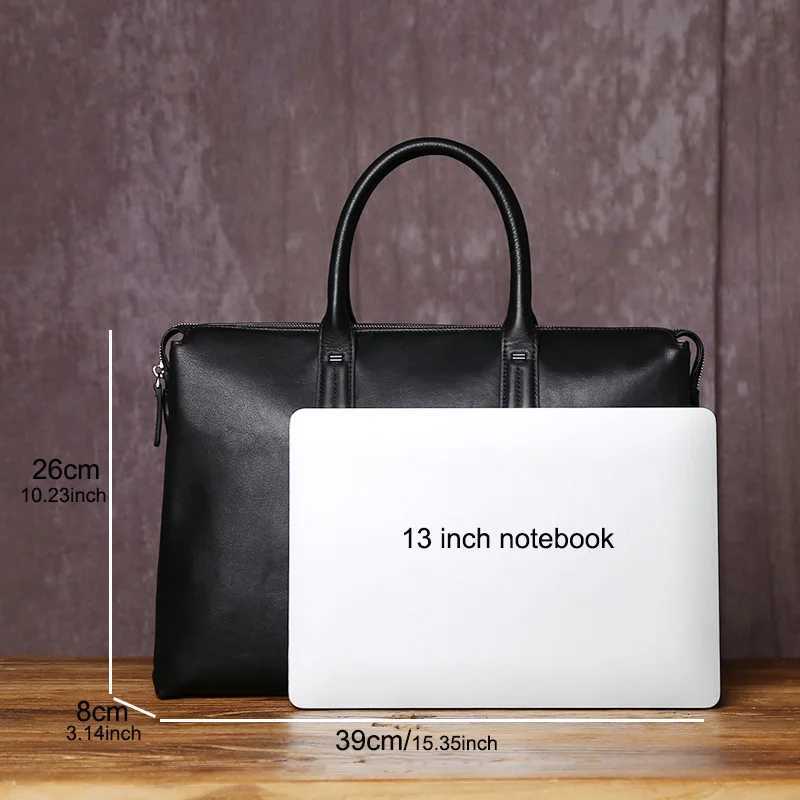 Fashionable Genuine Leather Mens Handbag Simple Horizontal Design Top Layer Cowhide Large Capacity Computer Bag Z250621