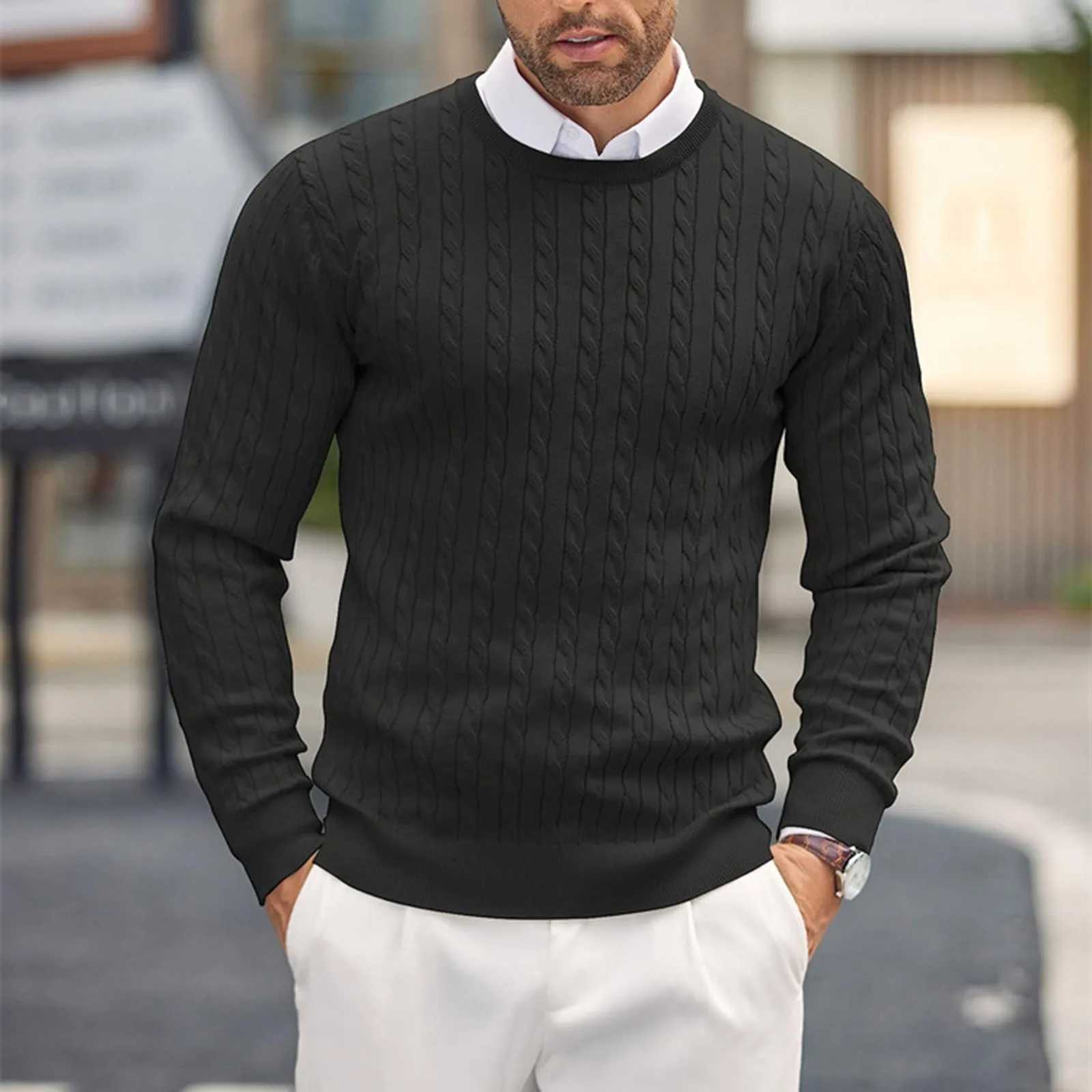 2024 Autumn Winter New Oversized Business Cable Knit Sweaters Men Office Long Sleeve Knitted Casual Warm Vintage Pullover Tops Z250621