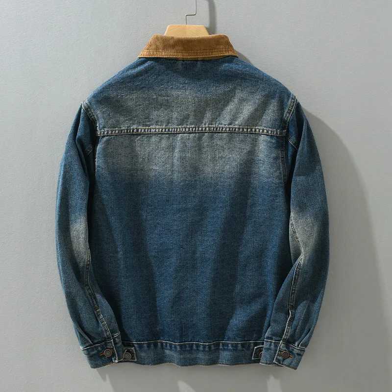 Patchwork Denim Jackets for Men Spring Autumn American Vintage Casual Workwear Youth Distressed Old Washed Jeans Tops Outerwear XJ250621