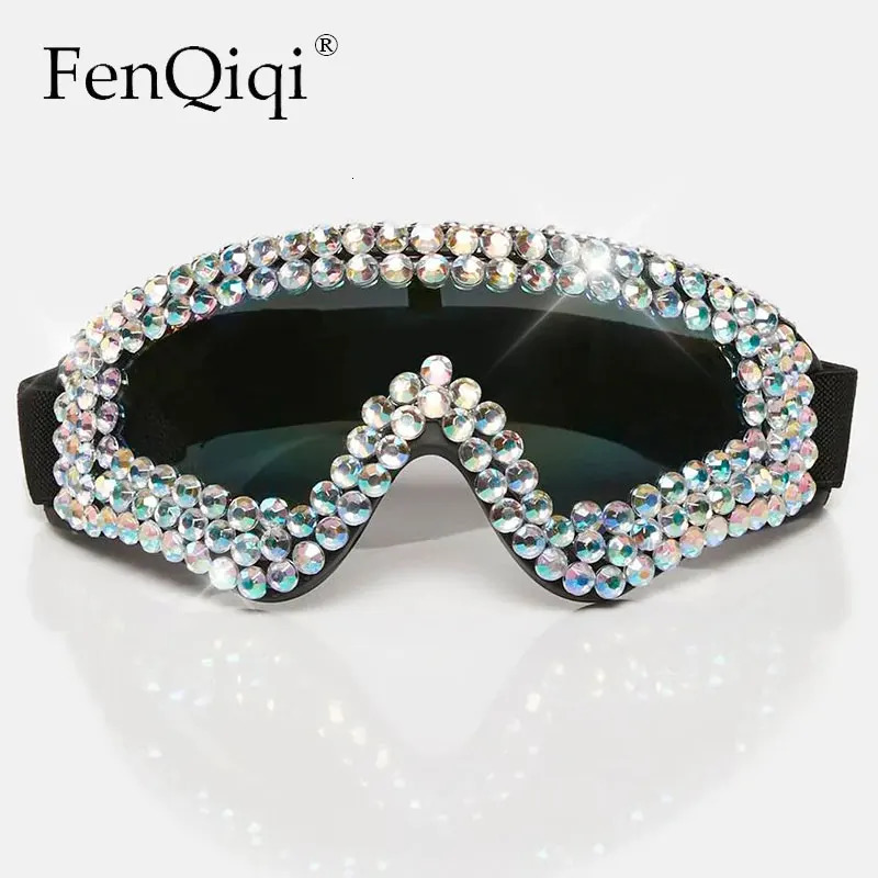 Steam Punk Diamond Decor Sun Glasses Holiday Carnival Illusion Goggles Oversize Snowing Eyewear Siamese Ski Goggles 250617