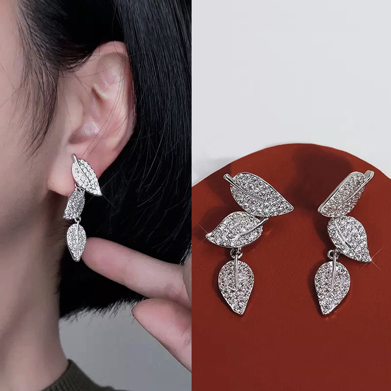 Choucong Brand New Ins Top Sell Stunning Stud Earrings Luxury Jewelry 925 Sterling Silver Pave White 5A Zircon CZ Diamond Party Leaf Forest Lady Drop 