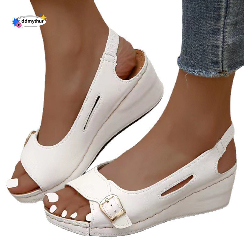2021 New Summer for Women Fashion Roman Style Women's Shoes Buckle Peep Toe Beach Wedge Sandals ddmythur
