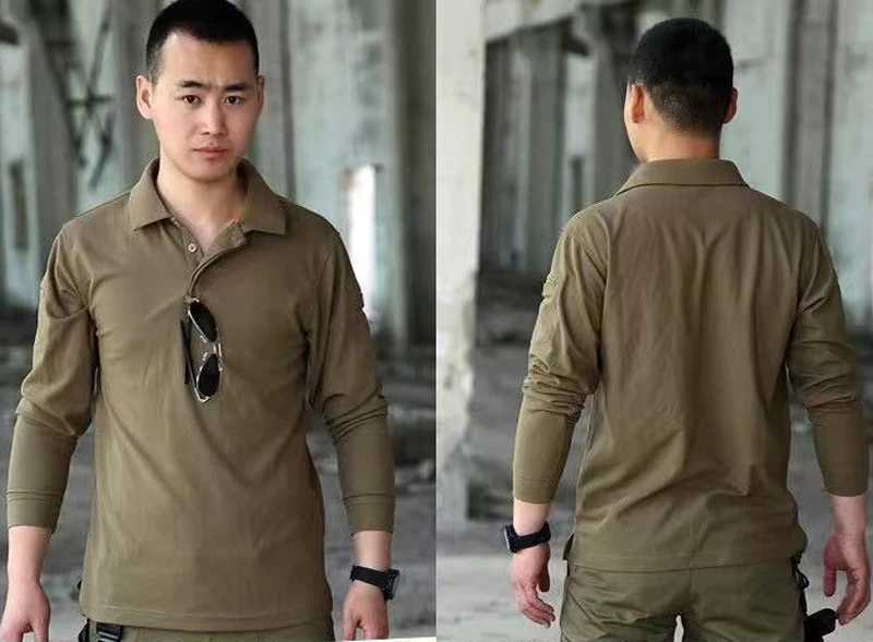 Men Summer Breathable T-shirts Quick Dry Tees Long Sleeve Pullover Lapel Hiking Camping Running Cycling Climbing Cargo Tees XJ250621