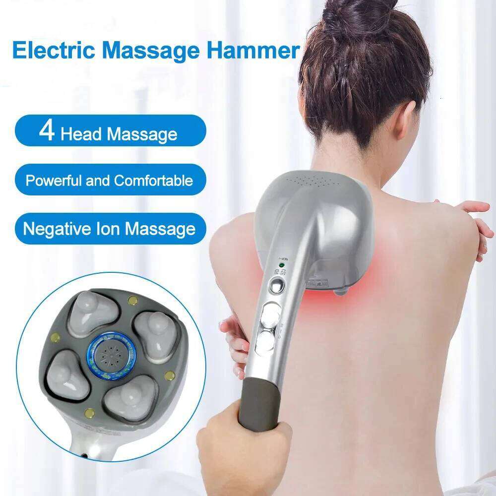 Electric Handheld Massager Four Head Hine Full Body Neck Vertebra Back Muscle Relax Vibrating Deep Tissue Massage Health Care