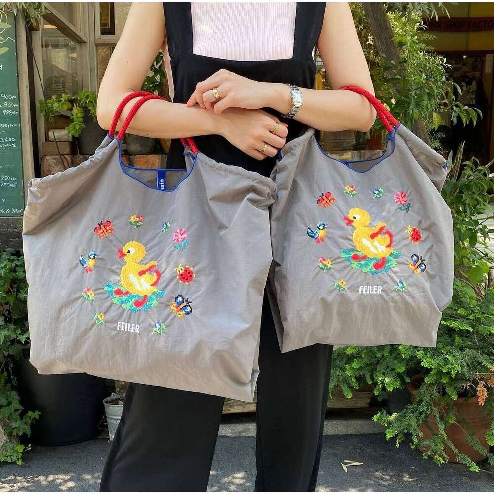 FEILER Oxford Cloth Large Draw String Hand Capacity Portable Shoulder Foldable Bag Embroidery Designer Bags