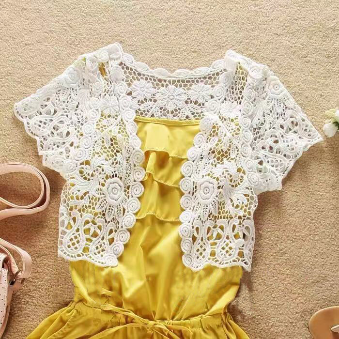 K1087 Summer versatile short-sleeved outerwear small shawl women's summer thin coat lace sweater hollow waistcoat short cardigan