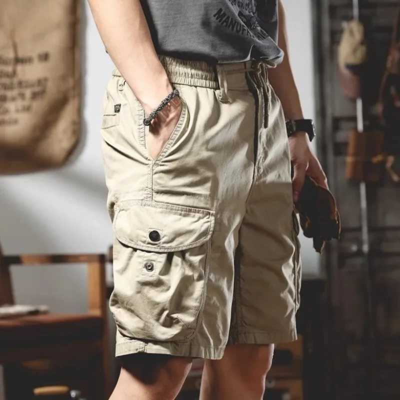 Mens Cargo Shorts with Pockets Loose Elastic Waist Male Short Pants Japanese Street Style Designer Streetwear Harajuku Clothes W250621