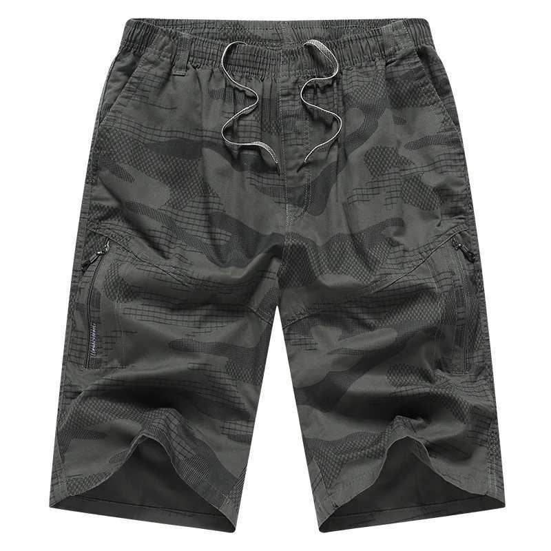 Summer Mens Cotton Breathable Cargo Shorts Multi Pocket Camouflage Beach Casual Middle Pants Loose Plus Size Capri Trousers W250621