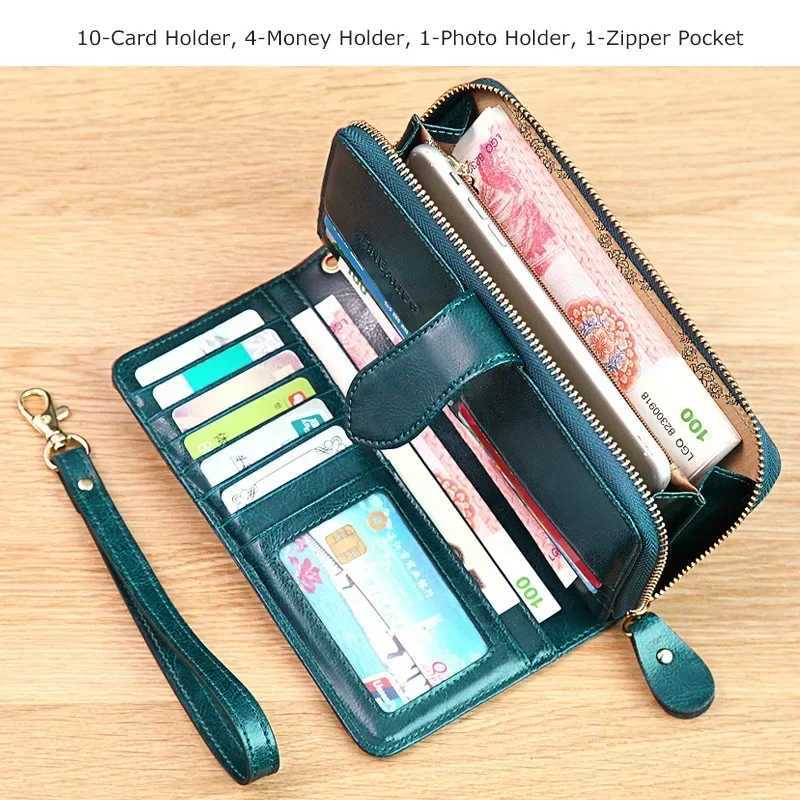 Genuine Leather Fashion Womens Long Wallet Large Capacity Card Holder Wallet Female Purse Multi Functional Red Wristlet Wallets Z250621
