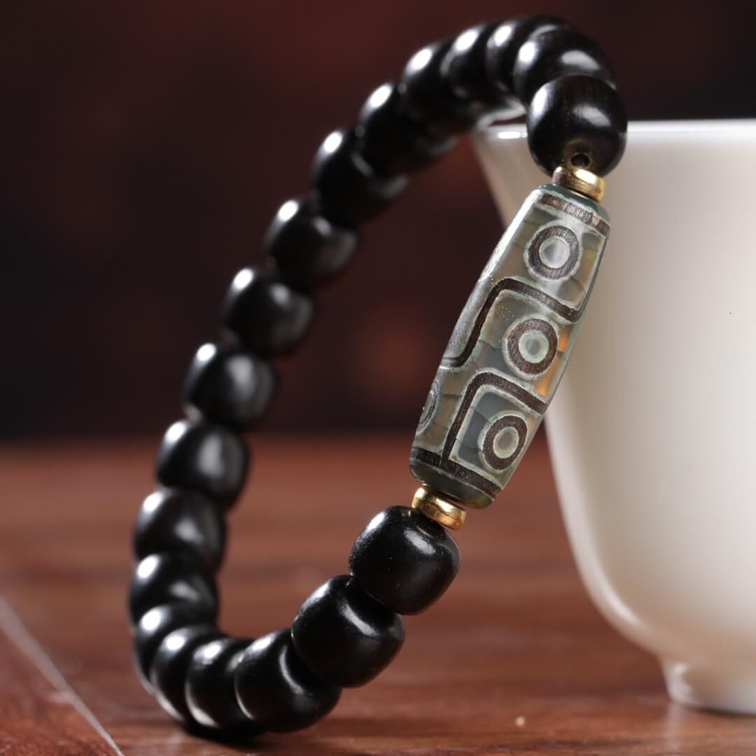 Attract Prosperity Zen Dear Unisex Natural Ebony Buddhist Prayer Bead Necklace Bracelet Tibetan Prayer Mala Beaded 108 Wood Beads Black Buddhist Conse