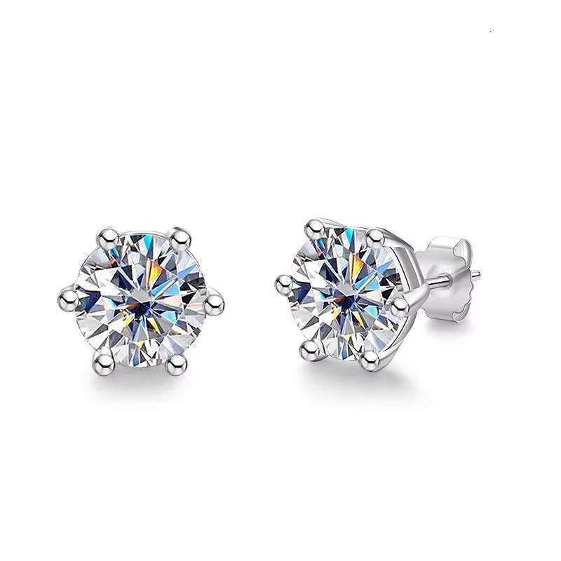 6 Prong Moissanite Stud Earrings in 925 Sterling Silver - Wholesale Jewelry Collection