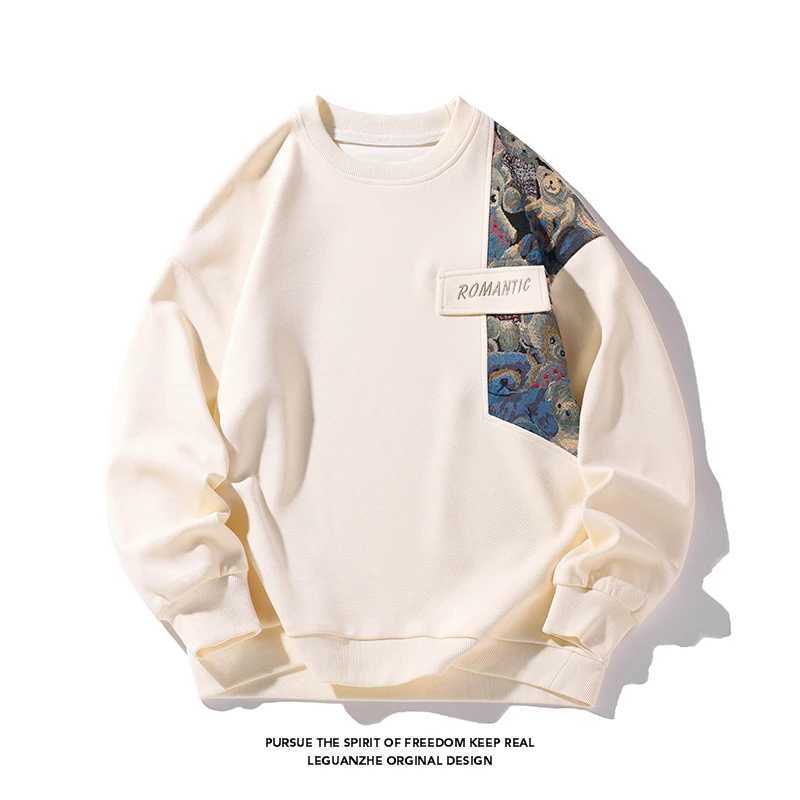 New Autumn Mens Pullover Sweatshirt Harajuku Embroidered Bear Pattern Loose Casual Round Neck Sweatshirts Unisex Fashion Hoodie XJ250621