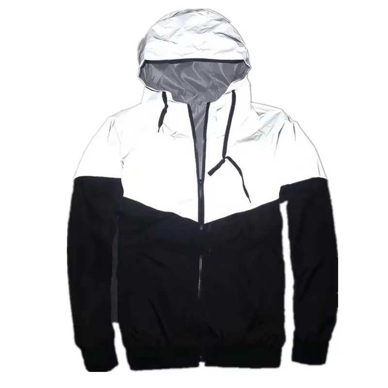 Mens Patchwork Night Reflective Jacket Casual Waterproof Windbreaker Party Dancer Hip Hop High Quality Coat Male Trend Brand XJ250621
