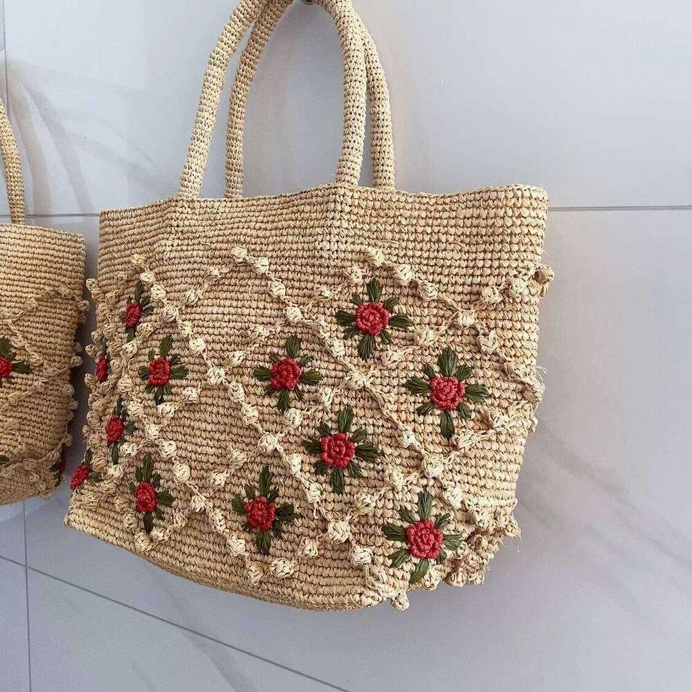 Bohemian Flower Straw Summer Raffia Beach Bags For Women Large Capaci Bucket Bag Sle Women's Handbag