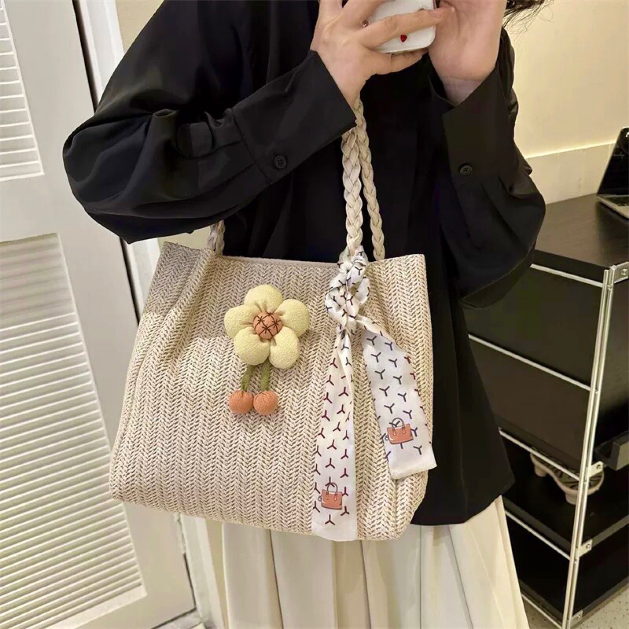 Free shipping designer Summer Trendy Mori Style Large Capacity Bag Women Simple Woven Tote Bag 2025 New Shoulder Bag
