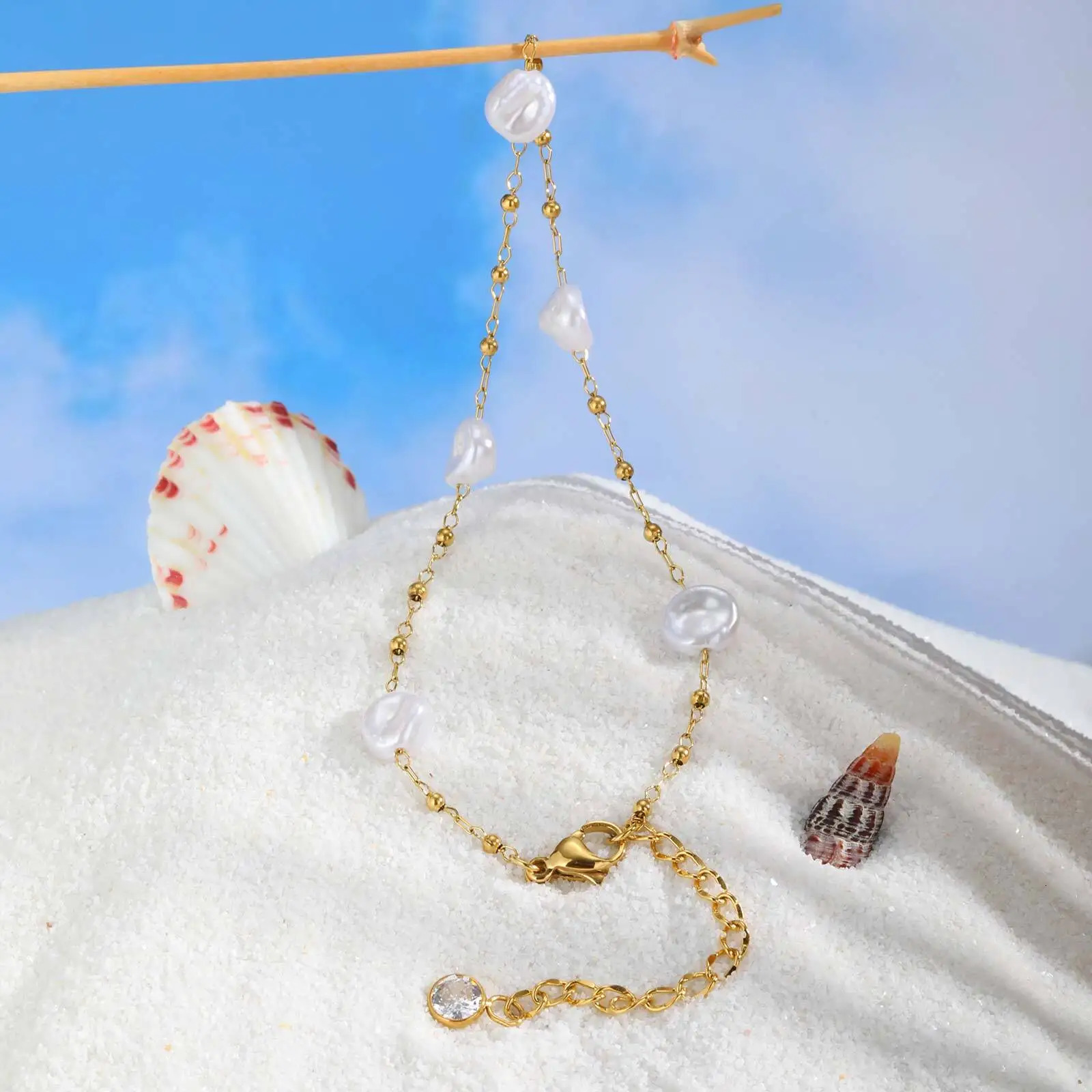 Waterproof Pearl Anklet Stainless Steel Anklets Beads Link Chain Adjustable Fashion Jewelry for Women Mom Wife Girlfriend 250617