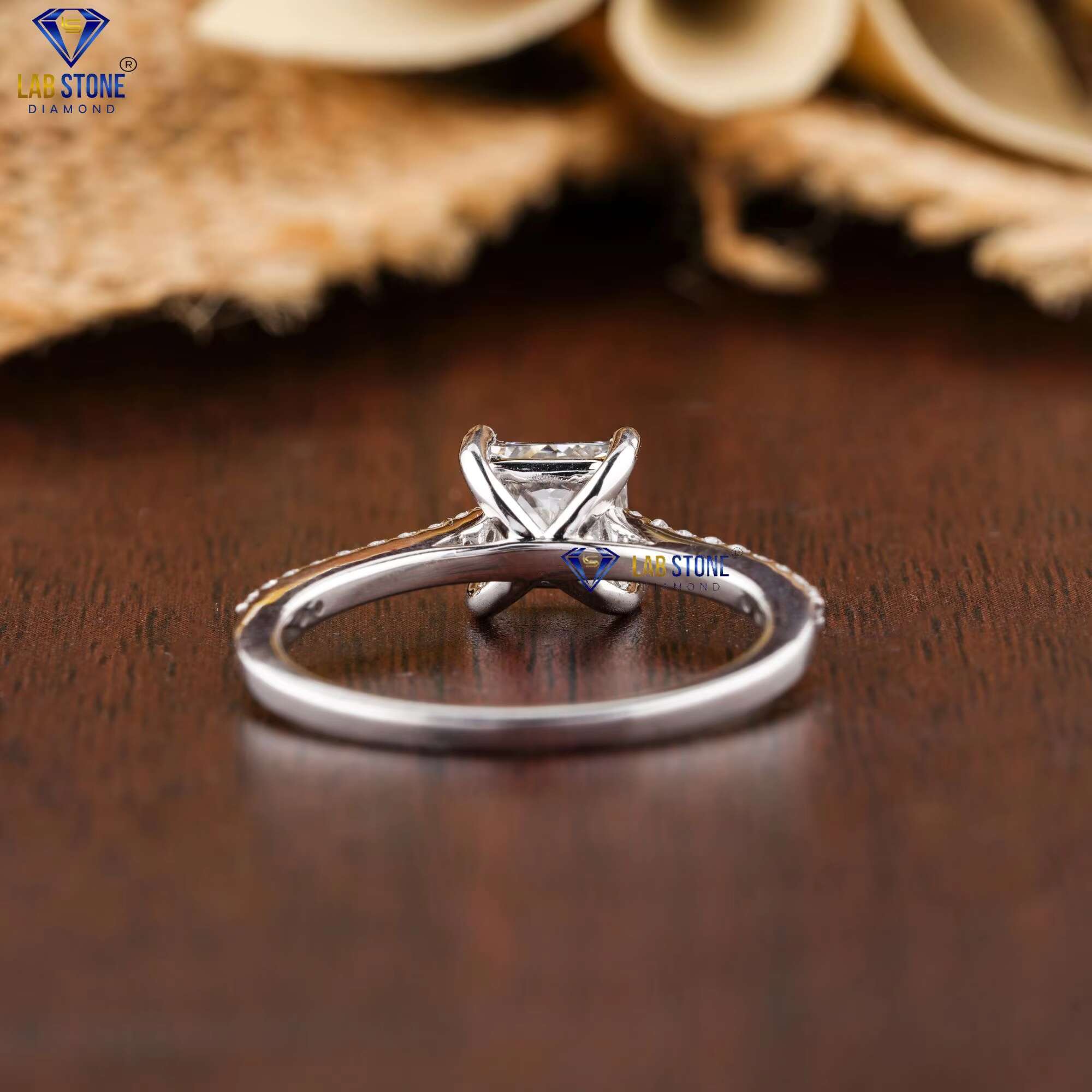 1.21 TDW Princess Round Brilliant Cut Diamond Ring 18k White Gold |Pave Setting |Cvd/Hpht Diamond Lab Stone