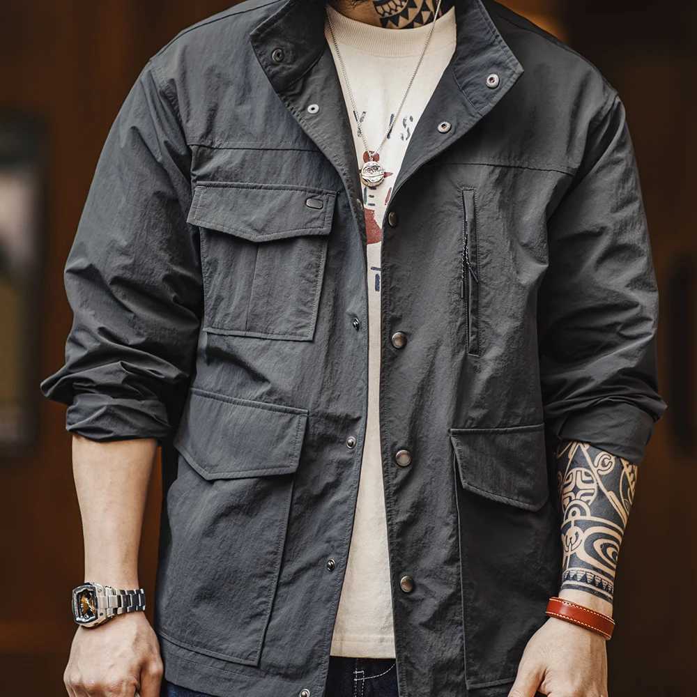 Maden Spring and Autumn Casual 4-Pocket Work Jacket for Men Standing Collar Waterproof Cargo Jacket Dark Gray Coats Male Tops XJ250621