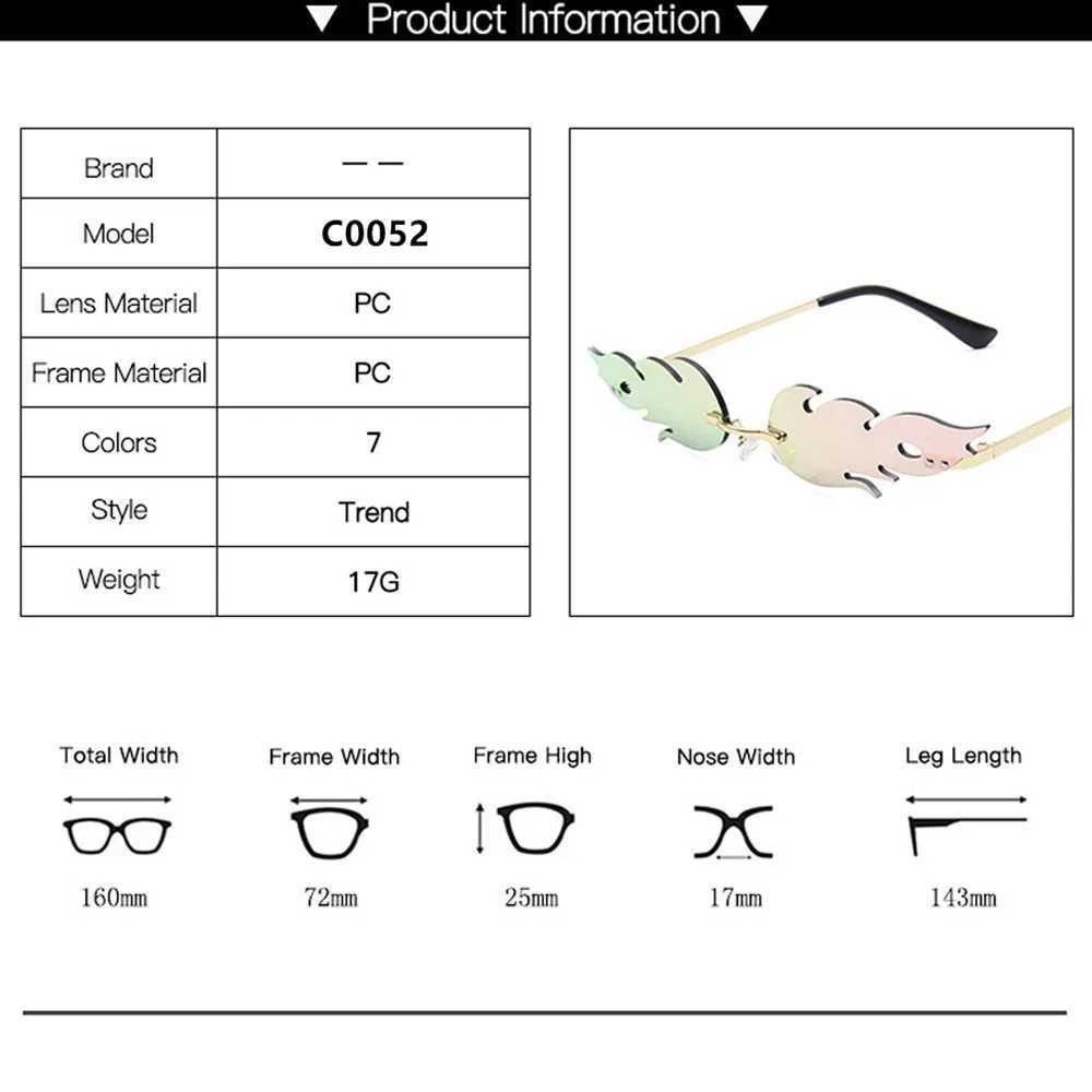 Luxury Fashion Fire Flame Sunglasses Women Rimless Wave Sun Glasses Metal Shades For Vintage Women Mirror Eyewear UV400 W250621
