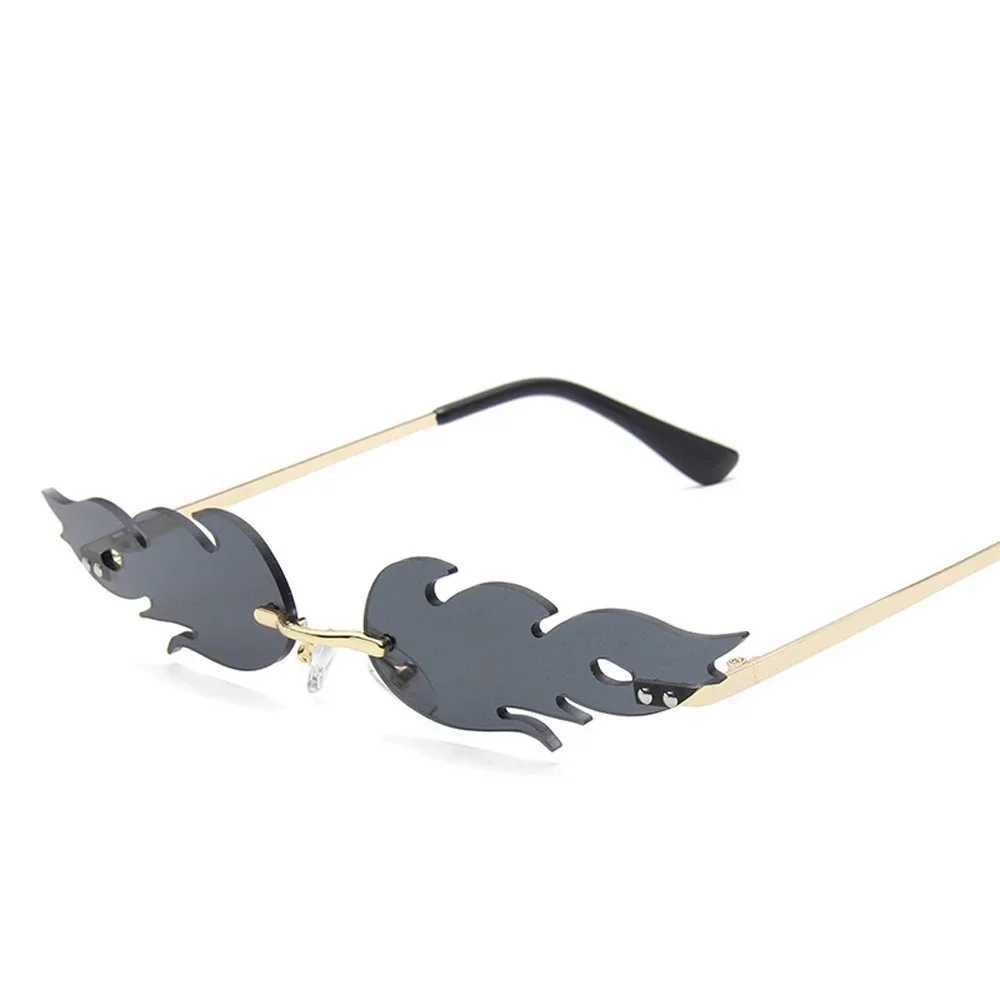 Luxury Fashion Fire Flame Sunglasses Women Rimless Wave Sun Glasses Metal Shades For Vintage Women Mirror Eyewear UV400 W250621