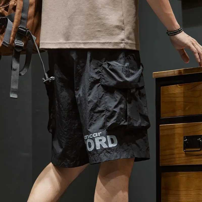 Multi Pocket Mens Cargo Shorts Elastic Waist Solid Quickly Do Male Short Pants Black Designer Wide Comfortable Streetwear Nylon W250621