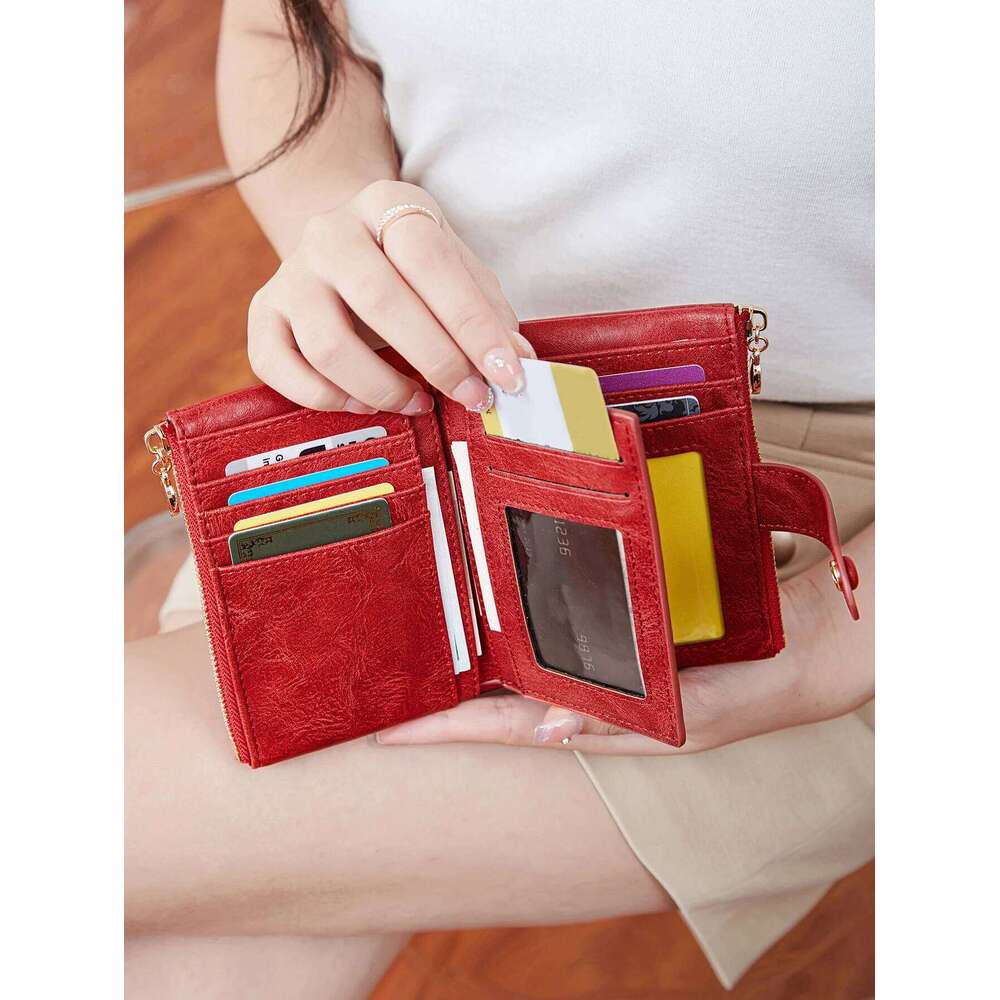 Minimalist Women's Wallet Short Three Layer Large Capacity Double Zipper ID Credit Bank Card Holder Money Bag
