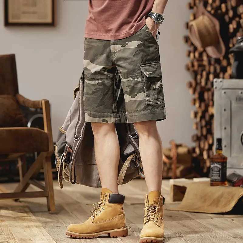 Short Pants for Men with Pockets Mens Cargo Shorts Baggy Camouflage Green Casual Clothes Luxury Elegant Nylon Comfortable Summer W250621