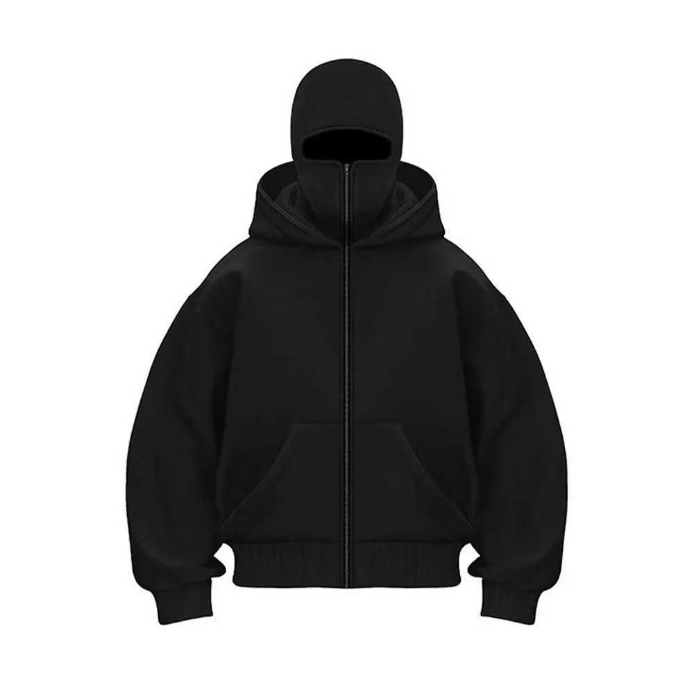 2K Fashion Double-Caps Hoodie Men Women Zipper Hooded Sweatshirts Solid Color Fleece Hoodies Spring Autumn Mens Clothing XJ250621