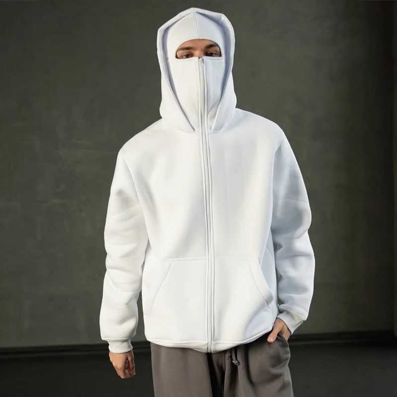 Mens Double Hat Mask Zipper Design Winter Windproof Hoodie Sports Jacket Outdoor Activities Hiking Travel Running Sweatshirt XJ250621