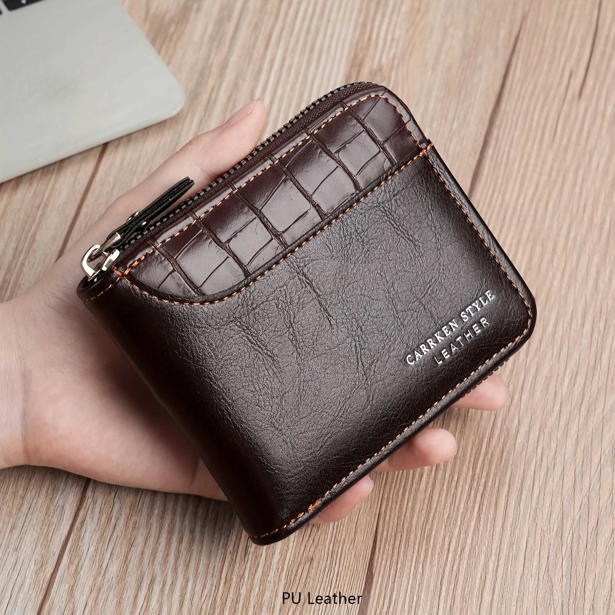 Multifunctional Large Capacity Card Holder with Crocodile Pattern Zipper Closure and Stitching Men Fashion Wallet Trifold Purse Z250621