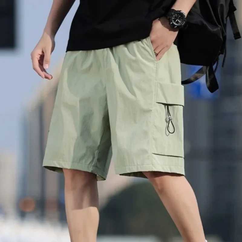 Wide with Draw String Elastic Waist Baggy Loose Solid Pockets Short Pants for Men Mens Cargo Shorts Long Half Distressed Nylon W250621