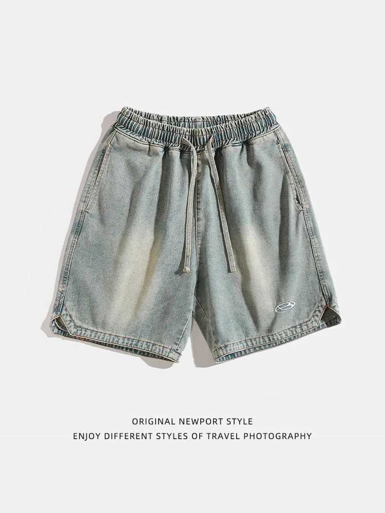 Mens Vintage Washed Cargo Shorts Summer 2025 Embroidered J-Style Loose Fit Drawstring Streetwear W250621