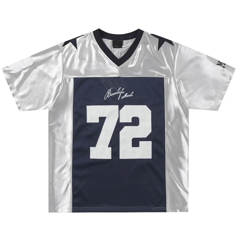 Men T-Shirt Y2K Vintage Embroidered Star Patchwork Sport Tshirt Hip Hop Harajuku Casual Quick Drying Urban V-Neck Top 250617