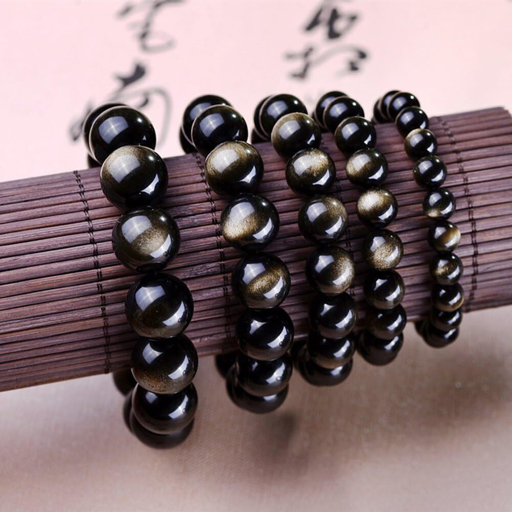 Buddhist Consecration Zen Mala Bead Attract Prosperity Ward Off Evil Gold Obsidian Buddhist Buddha Prayer Beads BraceletStretch StringUnisex