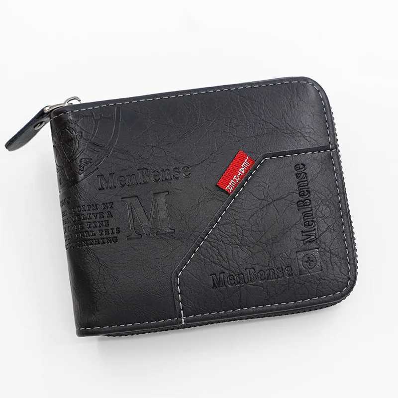Mens Wallet Made of PU Wax Oil Skin Purse for Men Coin Purse Short Male Card Holder Wallets Zipper Around Money Coin Purse Z250621