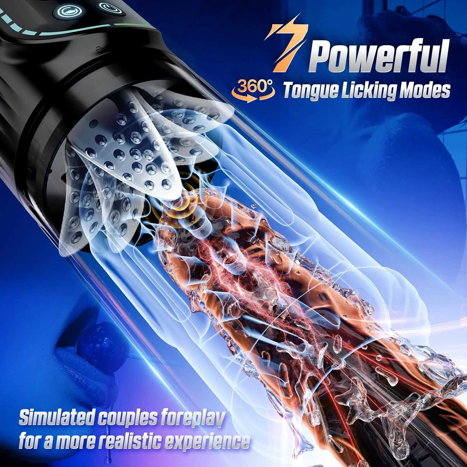 Automatic Sucking Licking Male Masturbator 7 Thrusting Rotation LCD Vacuum Penis Pump Real Pocket Pussy Stroker Blowjob Sex Toys W250621