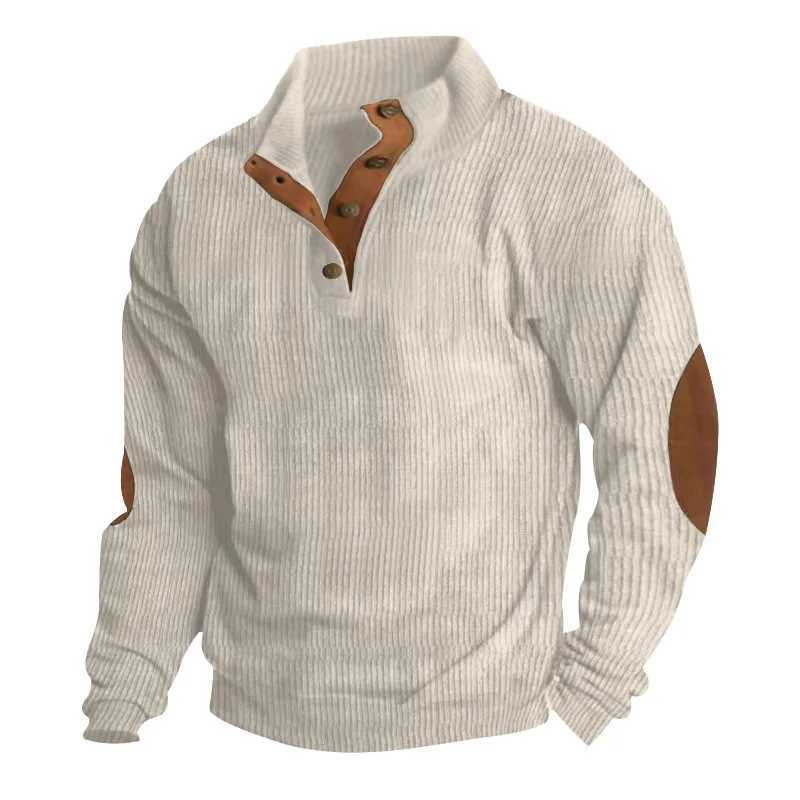 Mens Pullover Outdoor Casual Buttoned Stand Collar Long Sleeve Pit Strip Corduroy Sweatshirt Autumn Winter Fashion Z250621