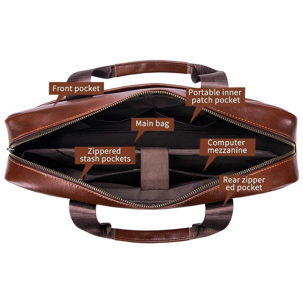 Mens leather briefcase cowhide shoulder crossbody bag large capacity office computer bag multifunctional handbag Z250621