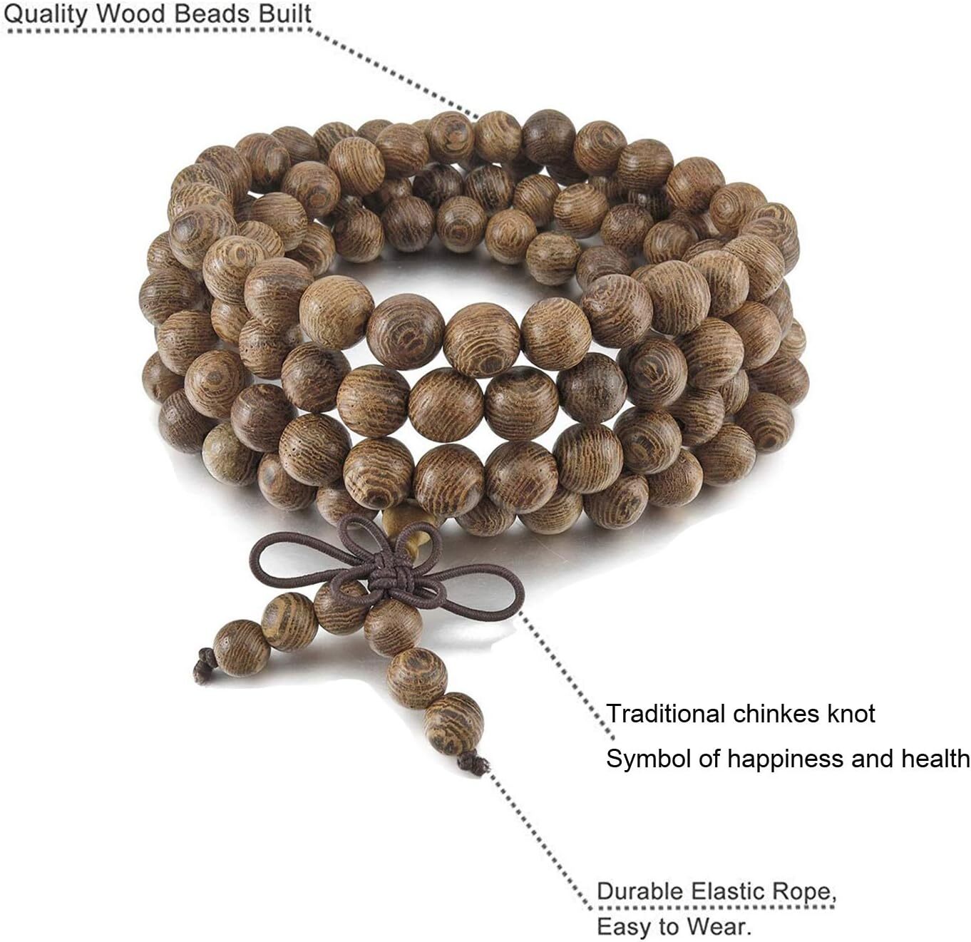 Attract Prosperity Wood Necklace Chain Bracelets Handmade Multilayer 8MM 108 Buddhist Prayer Strand Wood Beaded Bracelet Necklace Buddhist Beads Elast