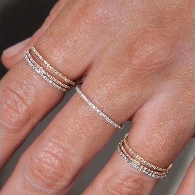 6 Prong Setting Zircon Rings Tiny Delicate Micro Pave Zircon Stackable Ring Fashion Jewelry