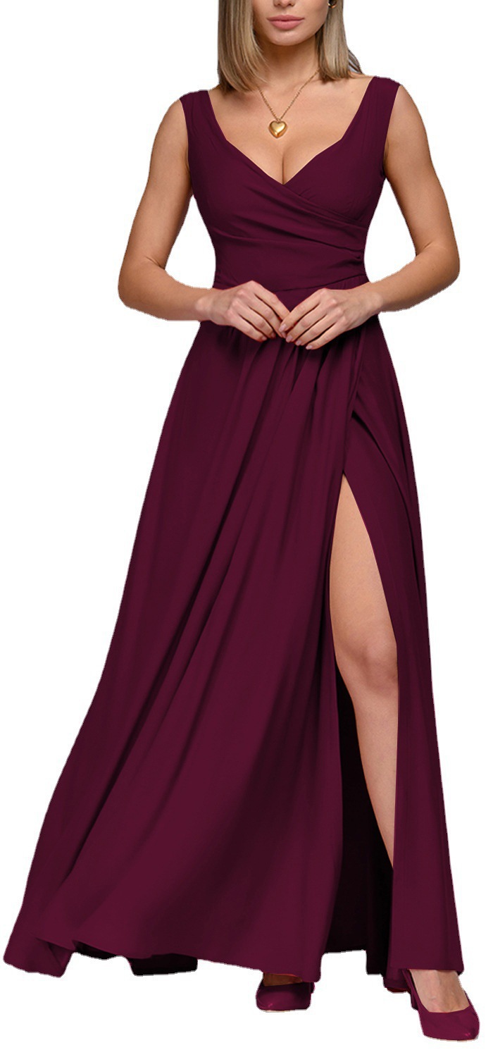 M621Summer new solid color sleeveless waist dress long dress