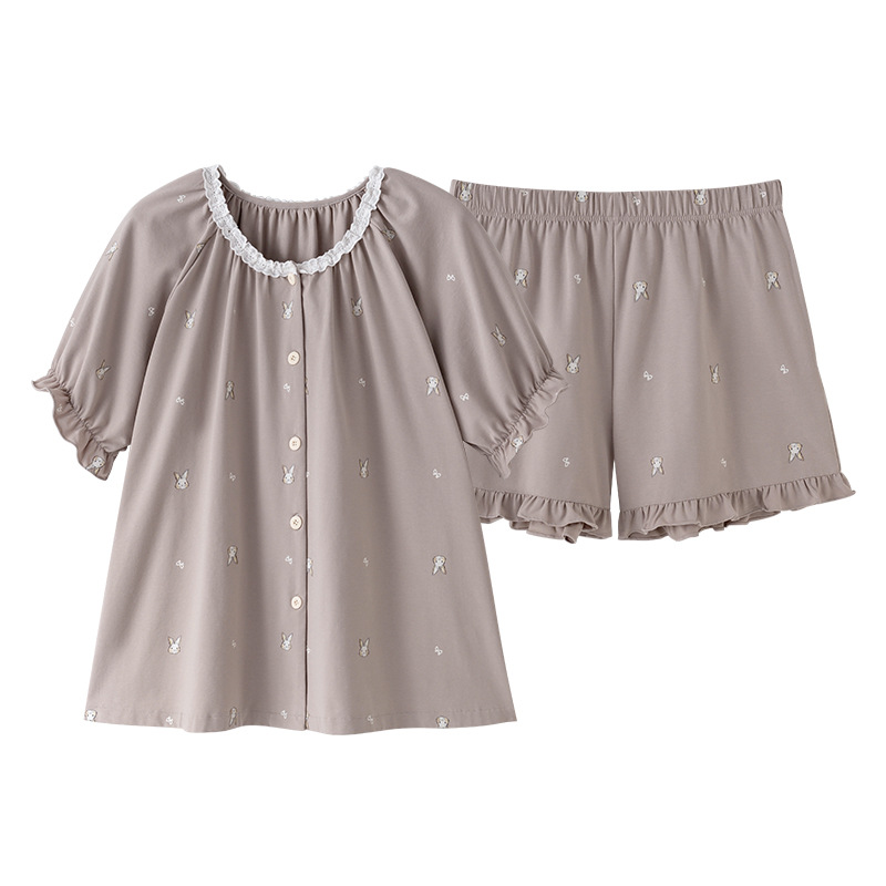 B933-Cotton pajamas women's summer cardigan short-sleeved shorts high-end sense can be worn outside pure cotton home clothes summer suit