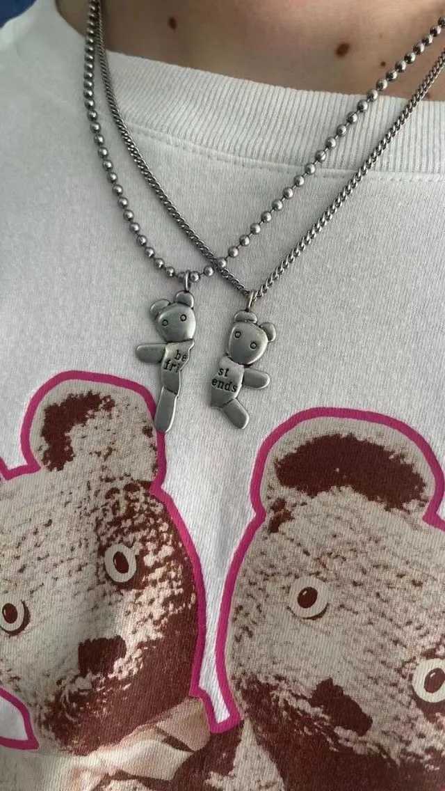Women Men Best Friend Twice Headed Bear Couple Double Friendship Pendant Necklace Y250620