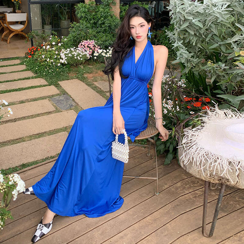 Long Dress Celebrity Style Klein Long With Halter Neck Multiple Wear Styles Beach Dress For Travel And Vacation Sexy Long Skirt