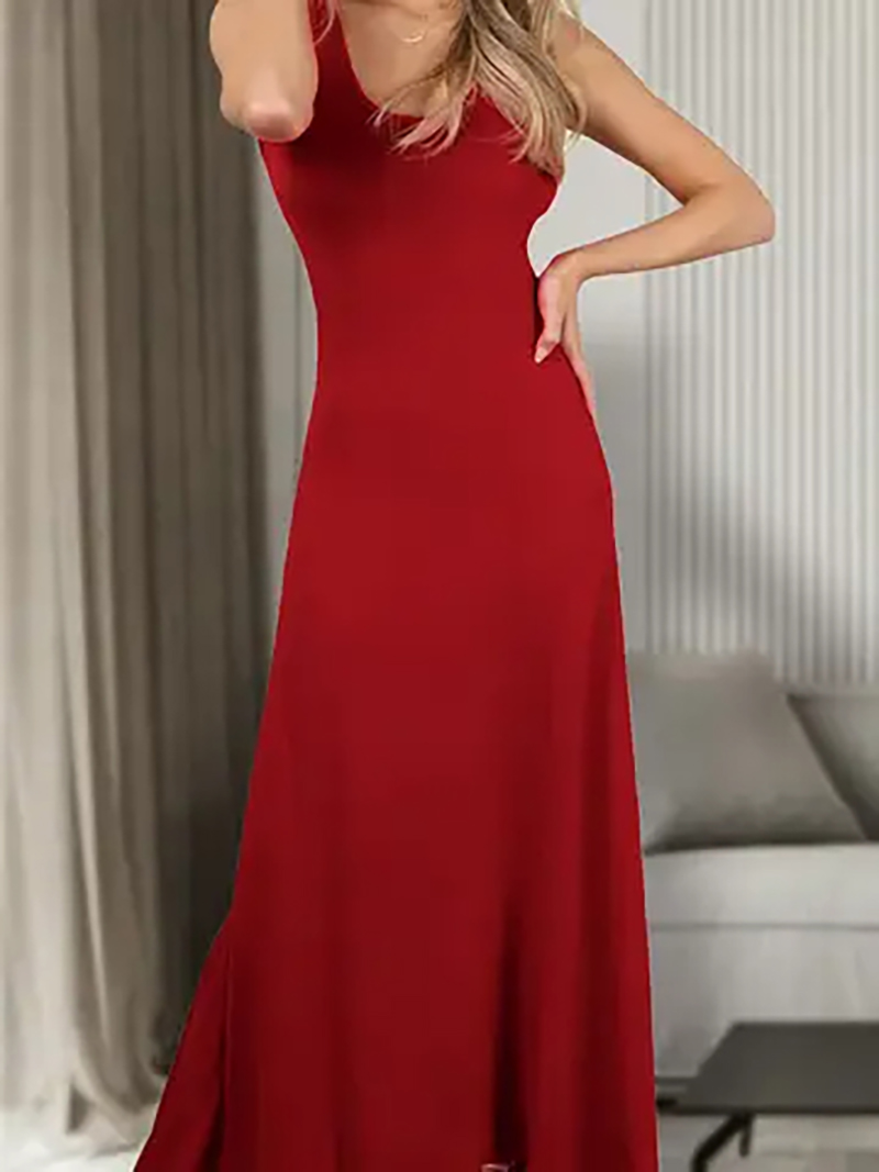 2025 New Fashion Sleeveless Vest Solid Color Knit Long Dress Skin-friendly and Breathable AWDMD0190