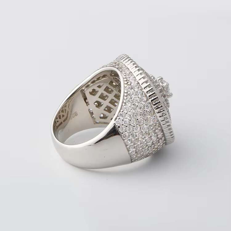 LUCK Hiphop Fine Jewelry Iced Out Cuban Link Ring 925 Sterling Silver VVS Moissanite Diamond Finger Band Hip Hop Ring