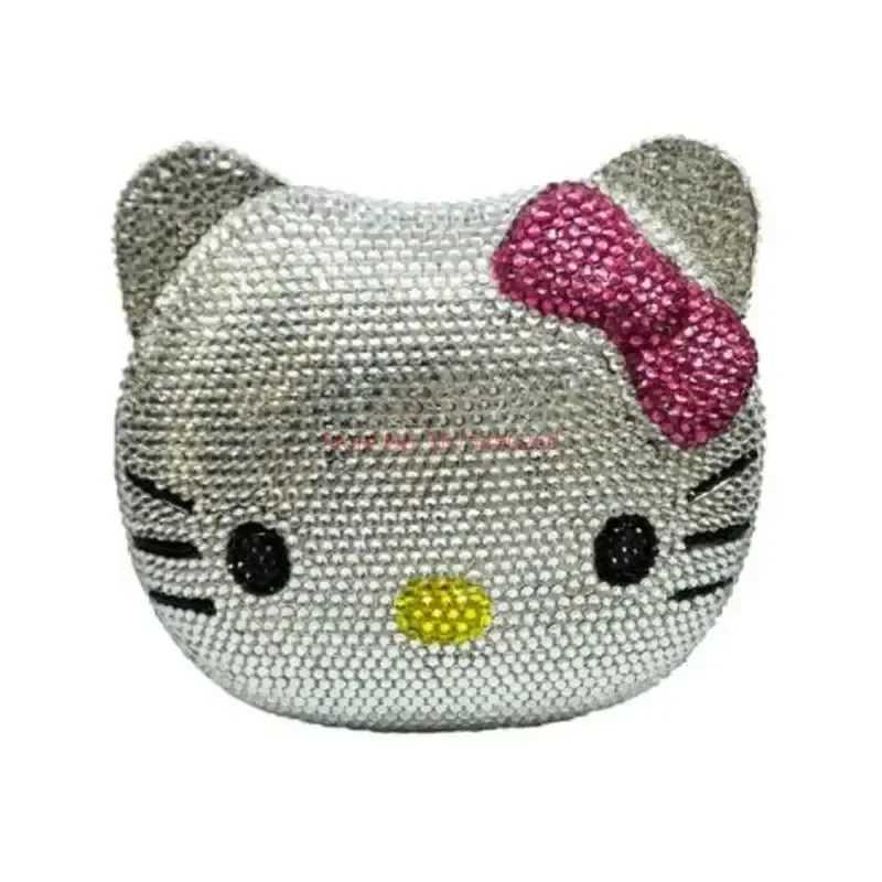 Sanrio Hello Kitty Anime Cartoon Shape Rhinestone Cartoon Full Of Diamonds Dinner Bag Handmade Diamond-set Ladys Clutch Christmas Giftw250621