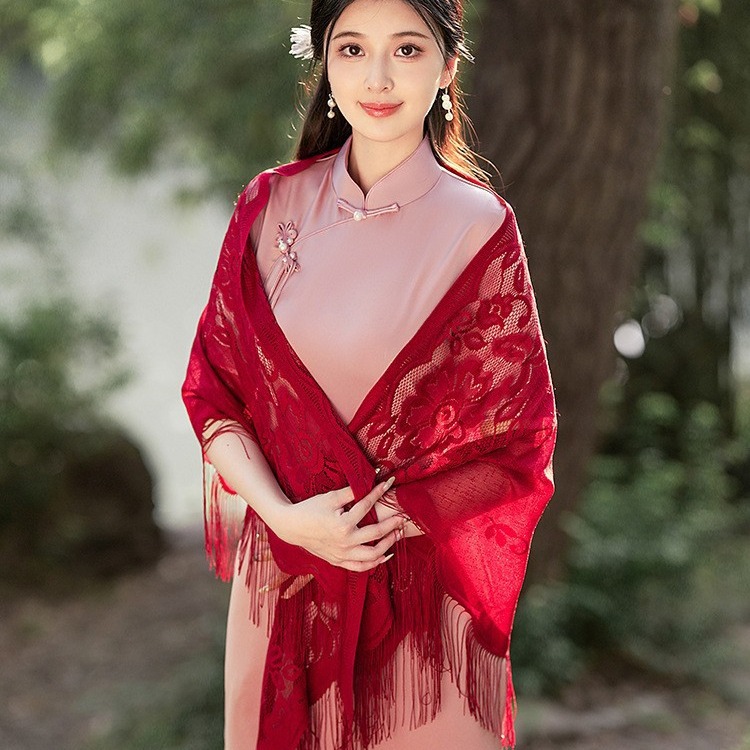 K1096 Summer thin sun protection triangle scarf shawl literary retro collocation cheongsam shawl scarf silk scarf lace female scarf