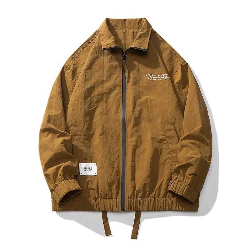 Men Hip Hop Streetwear Jacket Coat Retro Color Green Patchwork Harajuku Jacket Windbreaker Oversized Track Jacket Pocket Autumn XJ250621